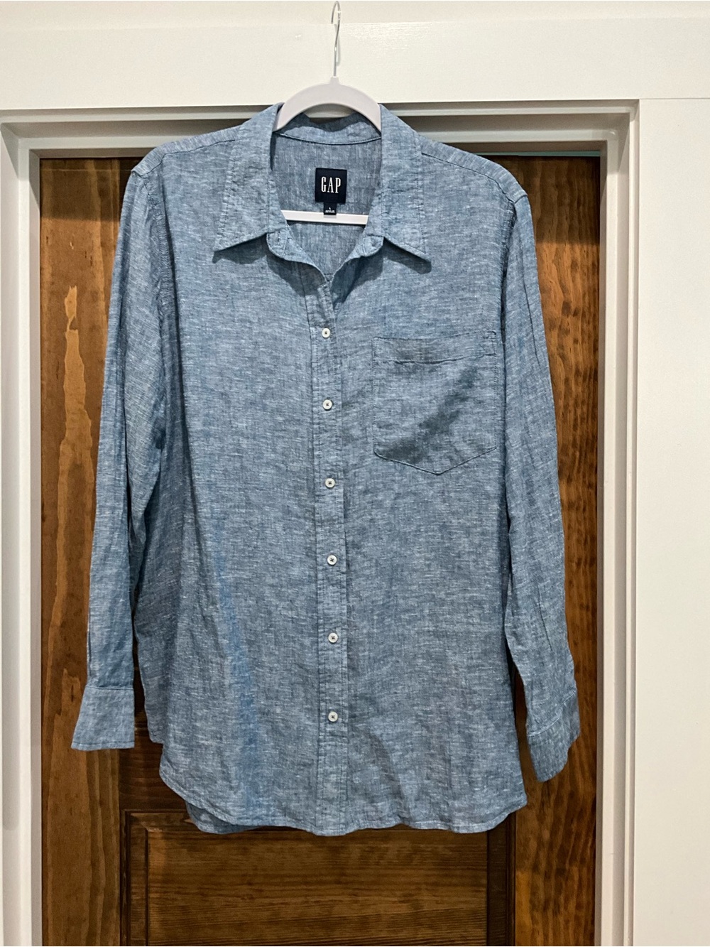 GAP Women’s  Casual Button-Down Shirt in Chambray Blue